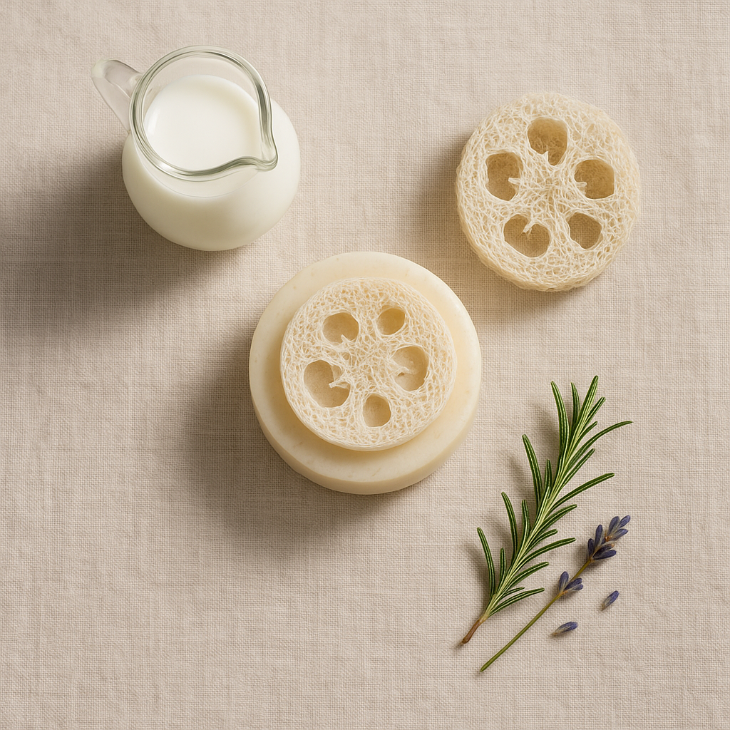 Lotus Buff Goat-Milk Loofah Soap Bar