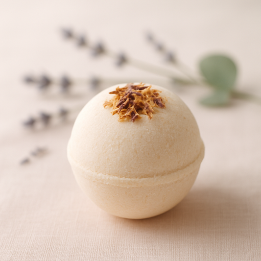 Bath bomb with a natural top on a light background